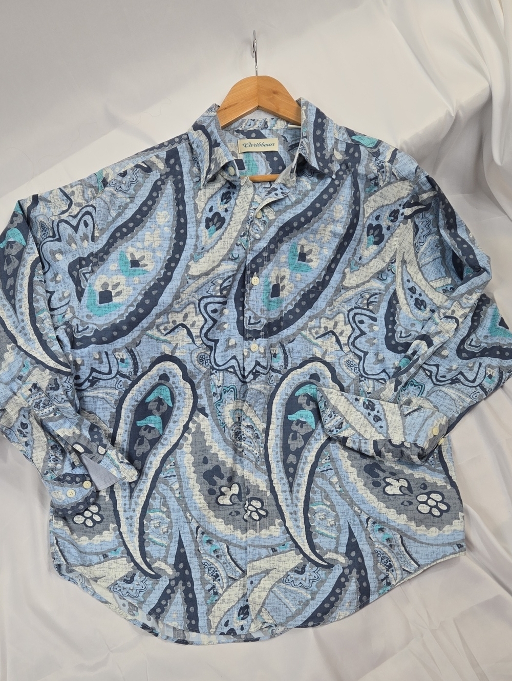 Caribbean Blue Paisley Button-Down Shirt Large NWOT